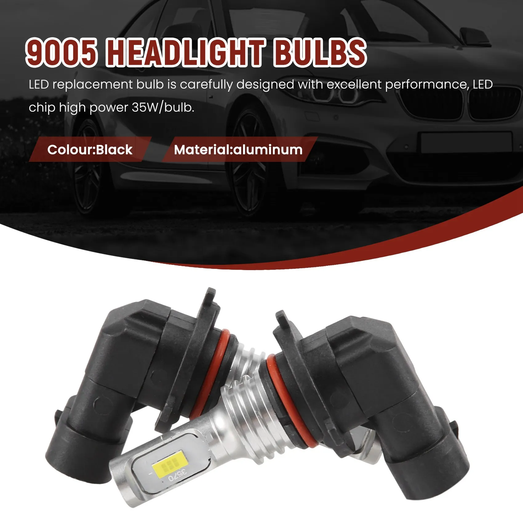 9005 HB3 LED 헤드라이트 전구 키트, 하이 빔, 백색 고출력, 35W, 4000LM, 6000K