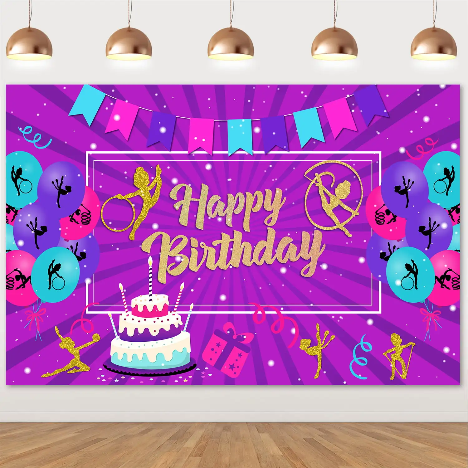 

Gymnastics Theme Birthday Party Decoration for Girls Gym Happy Birthday Backdrop Photo Props Gymnastics Birthday Party Supplies