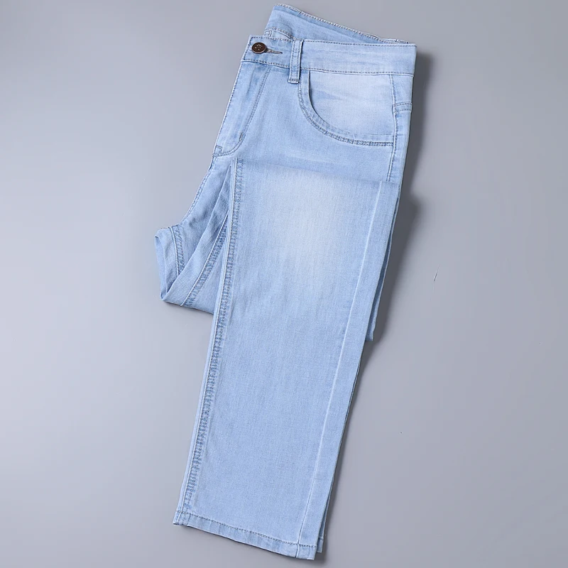 OUSSYU Classic Style Brand Light blue Jeans Men Casual Stretch Slim Denim Pants Fashion Cotton Thin Trousers Male 28-40 5