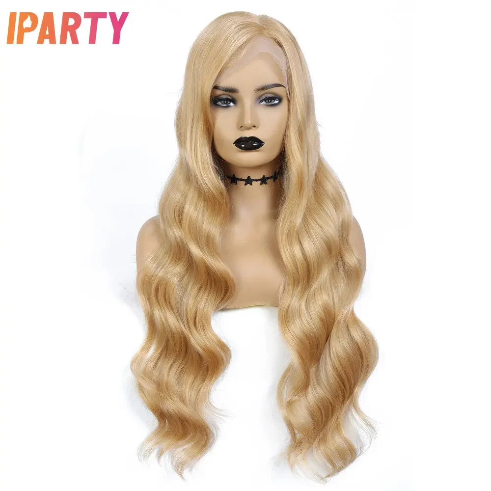 

Iparty Blonde Color Long Wavy Wig 30 Inches Side Part Synthetic Lace Heat Resistant Fibers Wigs For Women Daily Use Party