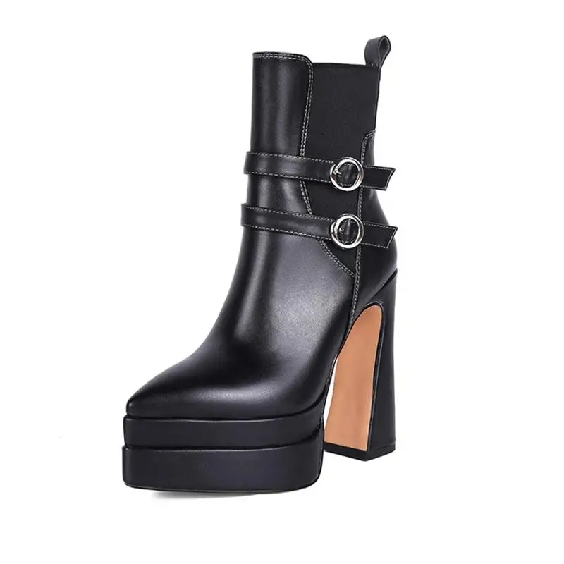 

Women's autumn 2022 new pointed double-layer water table super high thick heel splicing sleeve and CALF BOOTS