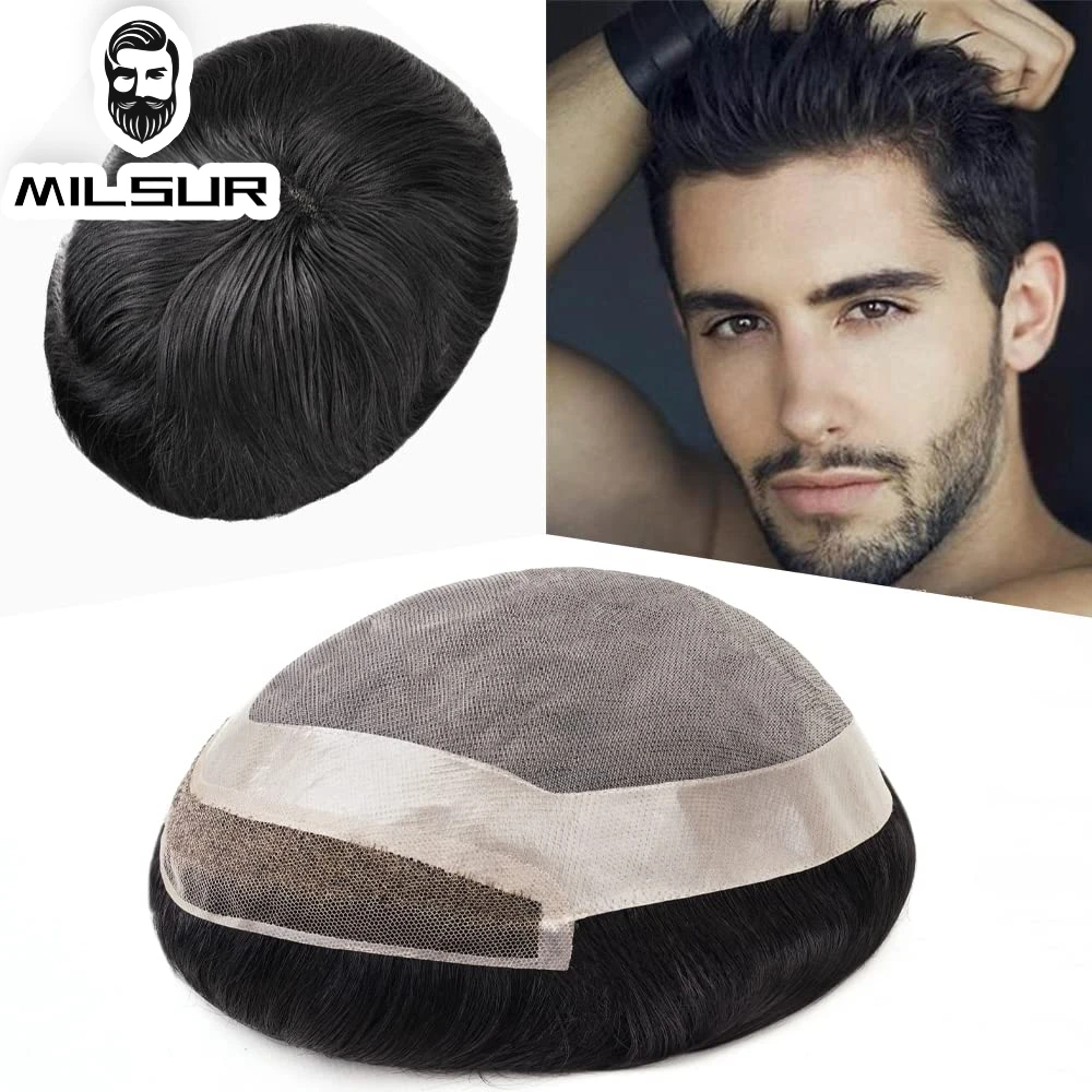 

Toupee For Men Lace Front & Mono Top Durable Male Hair Prosthesis Toupee Wig For Men 100% Human Hair System Unit Men's Wigs