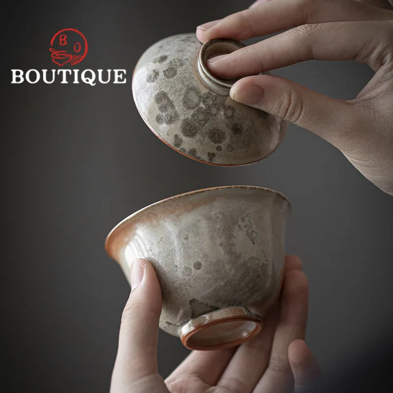 Retro Firewood Change Kiln Ink Art Ceramic Gaiwan Aesthetic Tea Brewing Cup Tea Tureen Brewing Cover Bowl Accessories Craft