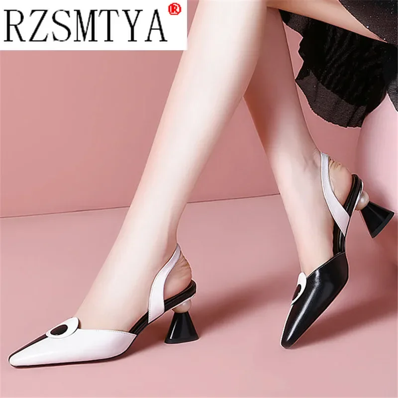 Pointed Women Sandals Spring Summer Mid Heel Hollow Shoes Women's Shoes Size 41