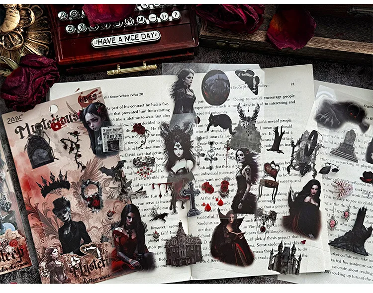 6 Sheets/pack Dark Gothic Scary Vampire Transparent PET Die-cut Sticker Bag Retro Journal Album Decorative Stationery Collages