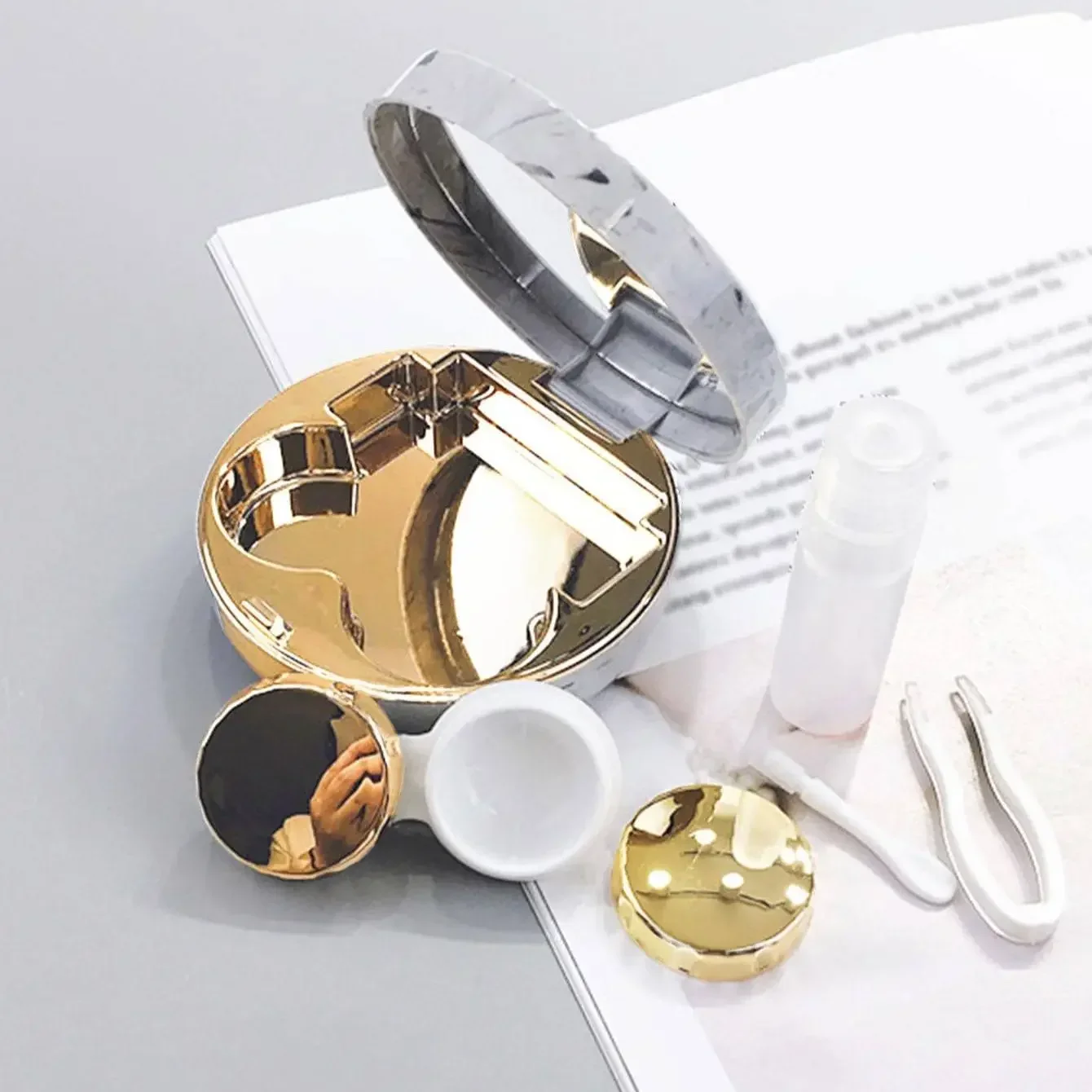 1PC - Round Marble Pattern Beauty Eye Contact Lens Box Dual Case Storage Lens Box Contact Lens Dual Case