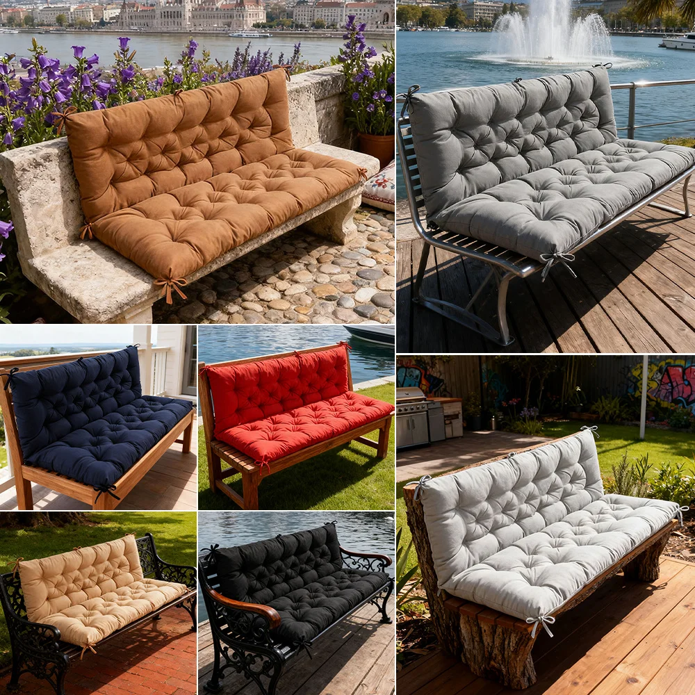 Garden Bench Cushion 2/3/4 Seater Soft Outdoor Patio Lounger Bench Swing Hammock Pad with Backrest 150*100*10CM