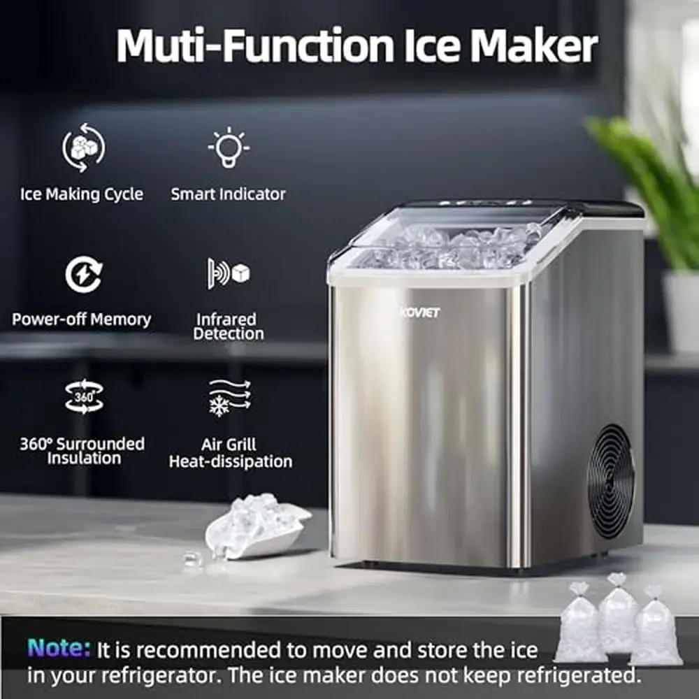 Compact Nugget Ice Maker 40lbs/24H Soft Chewable Ice Machine Drainpipe Self-Cleaning Easy Operation Integrated Kitchen Design 6
