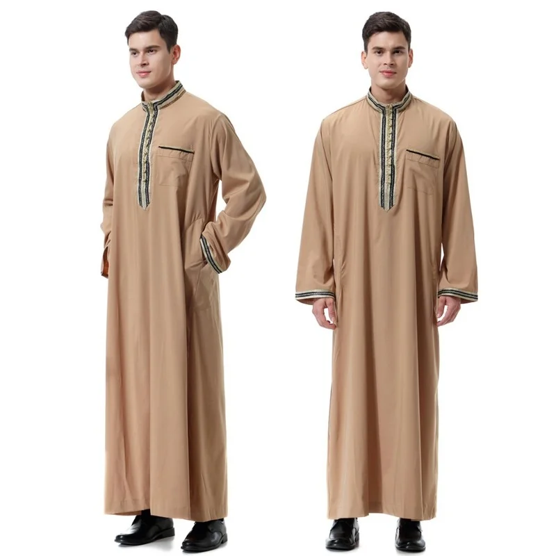 2023 Fashion Jubba Thobe for man muslim Clothing Adult Dubai Kaftan Appliques long Sleeve Islamic Man Plus Size Saudi Arab Robe