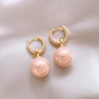 Advanced Geometric Round Micro Set Zircon Pink Pearl Pendant Earrings For Women 2025 Fashion Jewelry Accessories Girl’s Eardrop - Image 5
