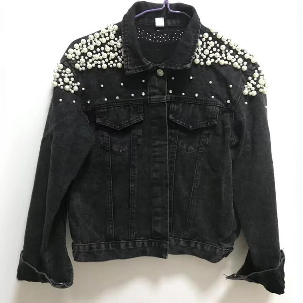 

Women's Pearl Coat Femal Jacket with Pocket Office Lady Loose Outerwear 2024 Spring Autumn Fashion Clothing Plus Size 6XL