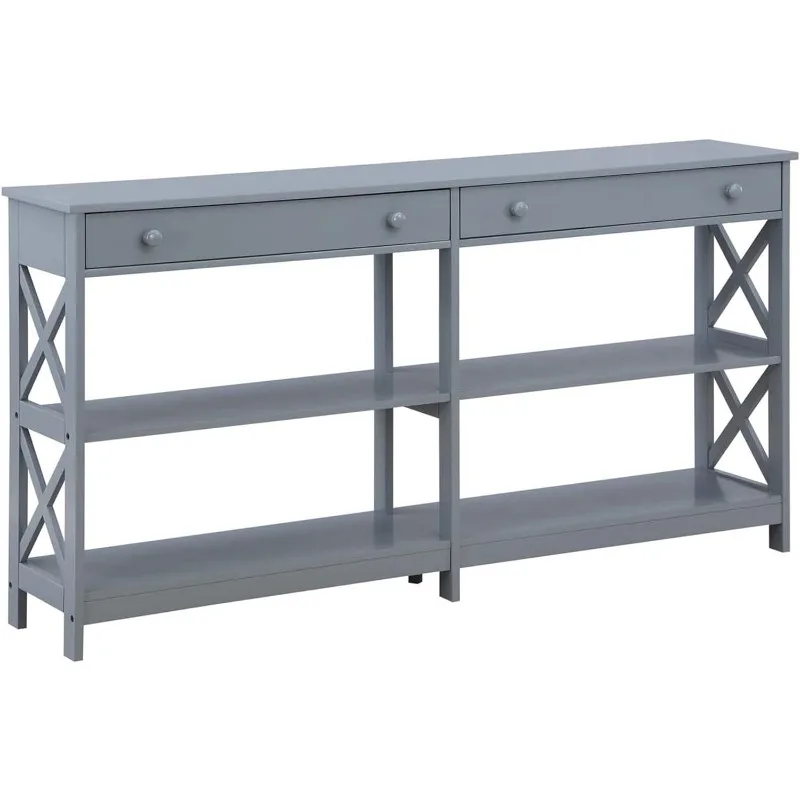 

Convenience Concepts Oxford 2 Drawer 60 inch Console Table with Shelves, 60", Gray