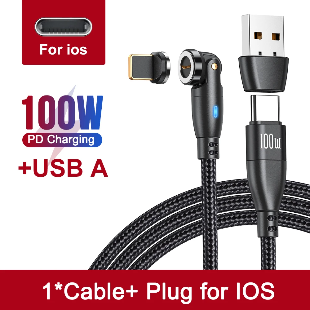 thumbnail image 1 of AUFU-Cable magnético USB tipo C de 100W, Cable Micro tipo C de carga rápida 5A para IPhone, Samsung, Xiaomi, Cable de cargador magnético USBC, 1 of 5