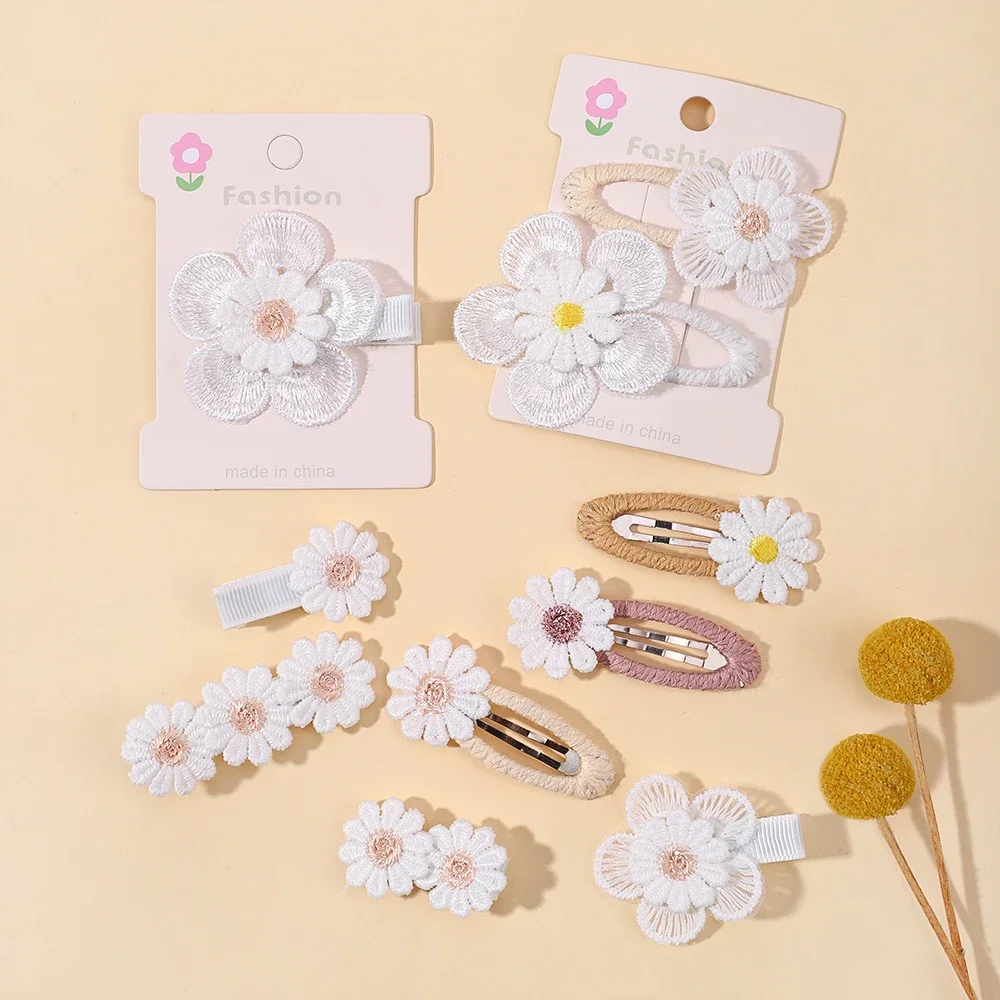 1pcs Ins 데이지 꽃 헤어 클립 어린이를위한  소녀 머리핀 레이스 화이트 바레트 공주 후크  액세서리 한국어