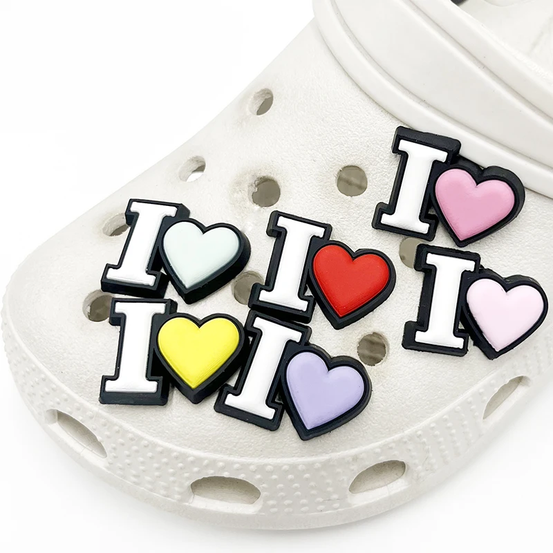 

Single Sale 1Pcs Colorful Love Icons PVC Shoe Charms Accessory Shoe Upper Pins Buckle Decorations Badge Kids Gifts