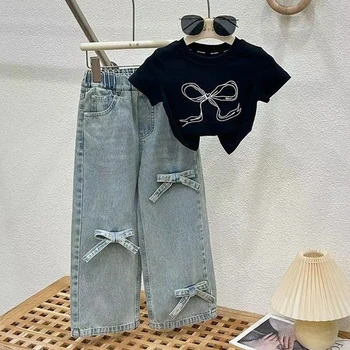 Girls Bow Tee and Jeans Set 1