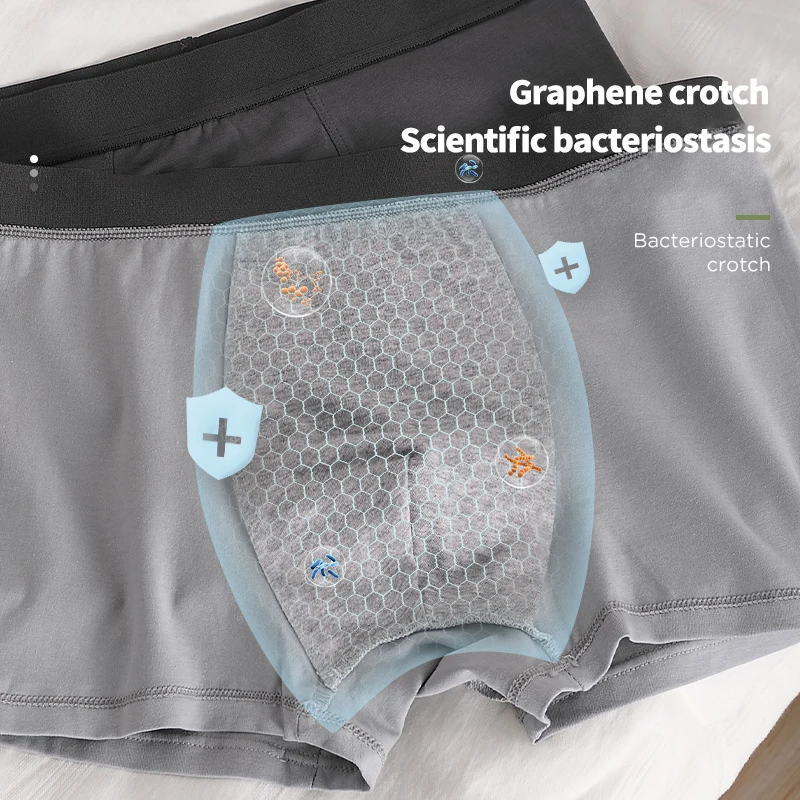 Nanjiren Pure Cotton Men Underwear Graphene Antibacterial Boxer Solid High Elastic Underpants Soft Breathable 4pcs Male Panties