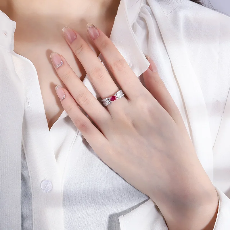 S925 Full body Silver Colorful Treasure 4 * 6 Simple Retro Diamond Women's Ring