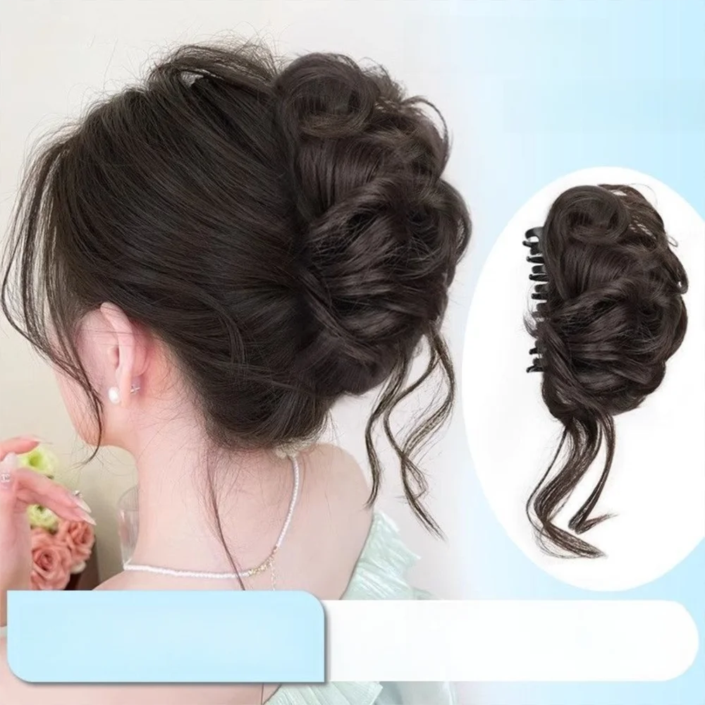 Nuovo clip per artiglio per chignon sintetico per capelli Parrucca per testa di panino soffice naturale Accessori per capelli per parrucchino per capelli ricci neri marroni - immagine 2