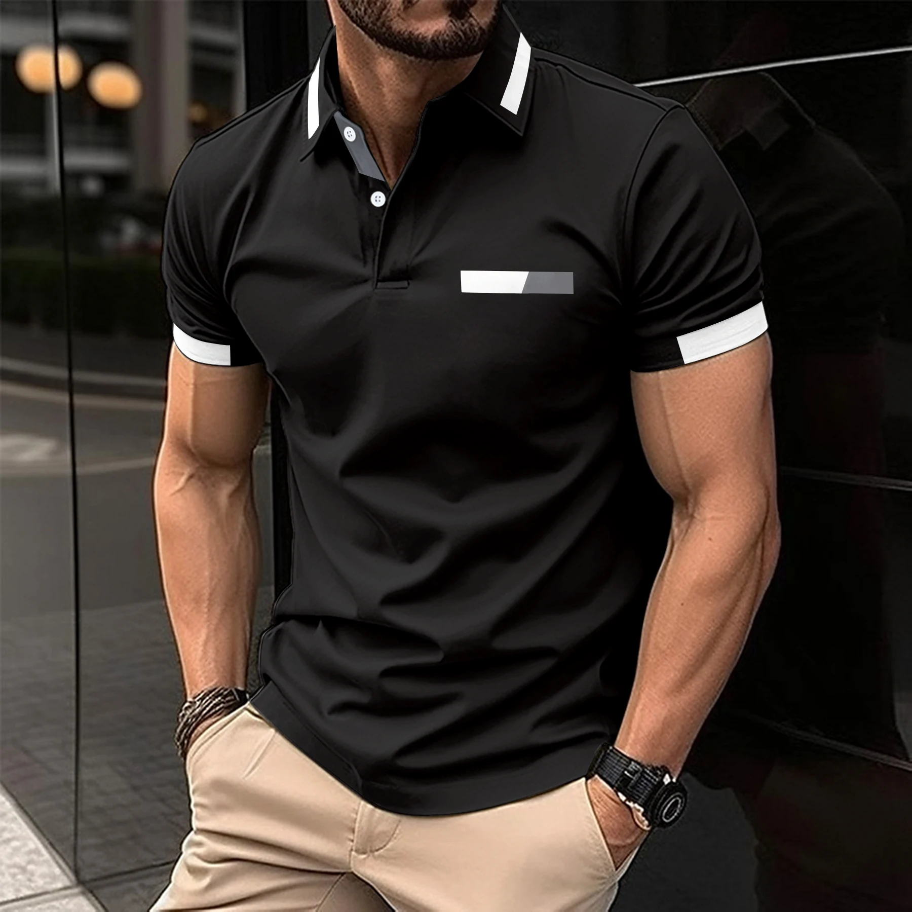 2024 léto nový vysoká kvalita pánské ležérní s krátkými rukávy polo košile úřad móda pruhované potištěné tričko pánské sportswear