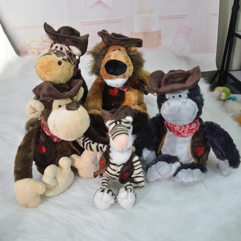 

Zoo Stuffed Animals Wearing Clothes and Hat Soft Jungle Animal Plush Cute Monkey Lion Tiger Toy Birthday Christmas Sleeping Gift