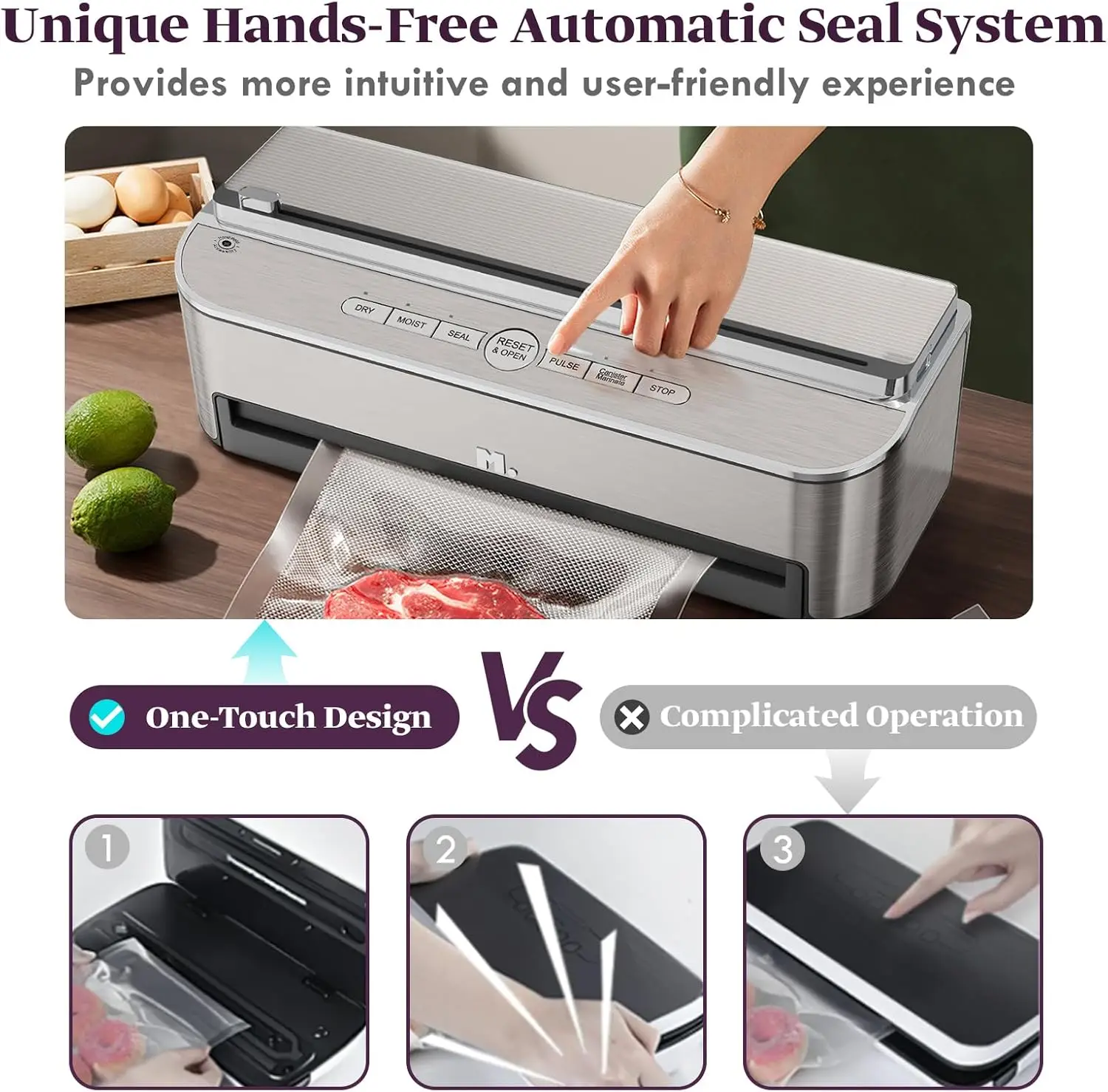 Vacuum Sealer Machine Automatic Food Sealer, Powerful Sealing System, Build-in Cutter Bags Storage Moist Mode