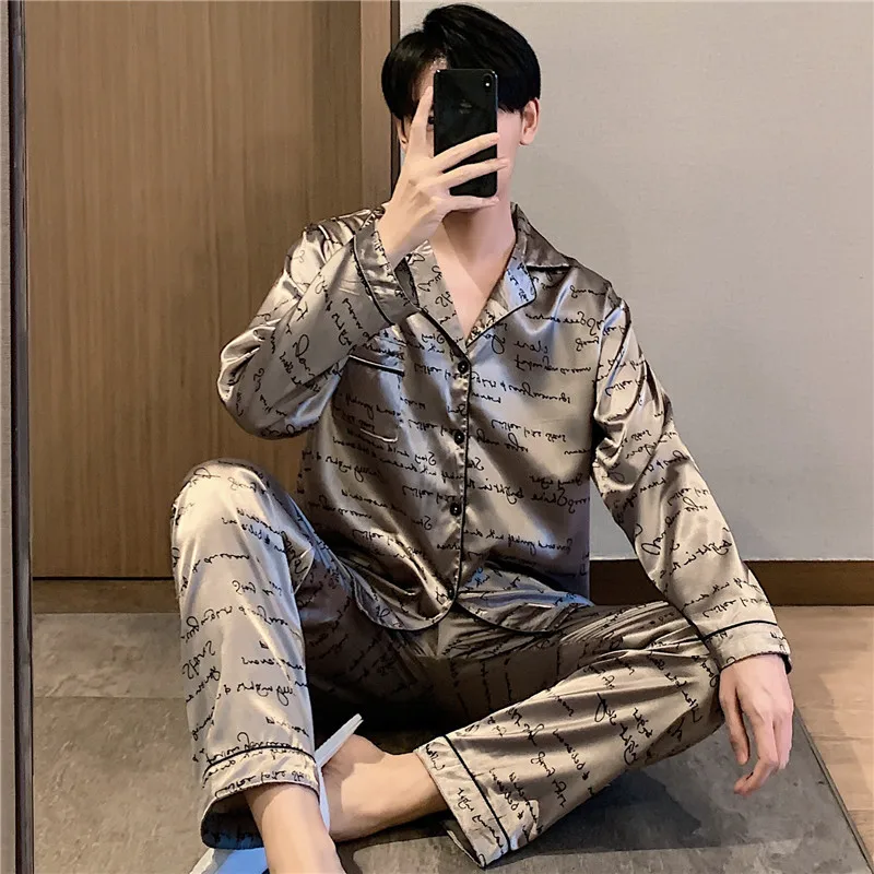 

Silk Pajama for Man 2 Piece Pajamas for Men Trousers Suit Oversize Sleepwear Set Luxury Large Size Autum Lounge Wear Pyjamas 3XL