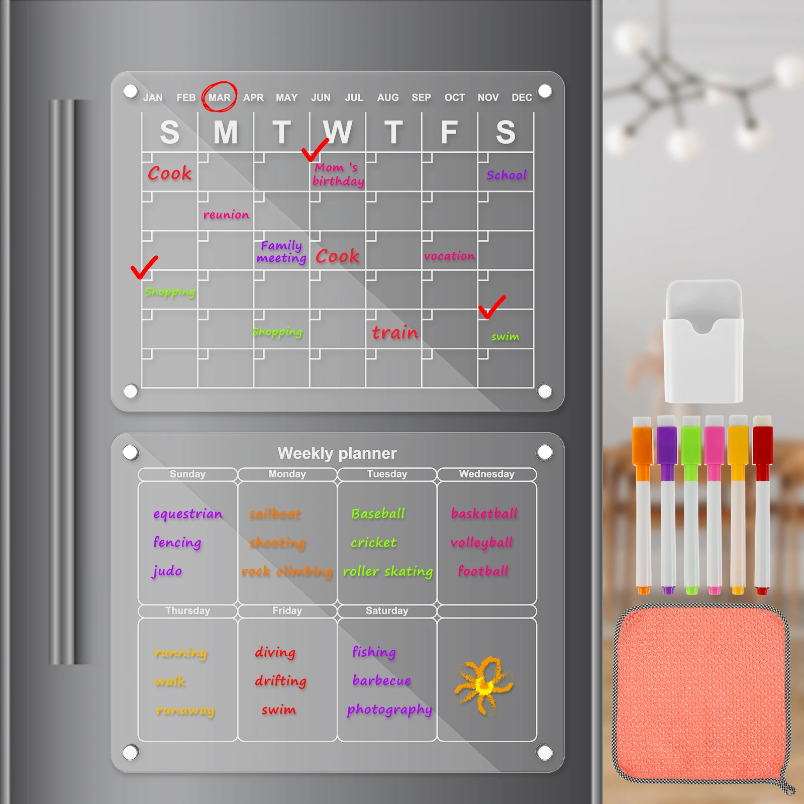 

Acrylic Magnetic Calendar Reusable Magnetic Dry Erase Board Clear Acrylic Fridge Board Calendar Note Message Writing Tablet