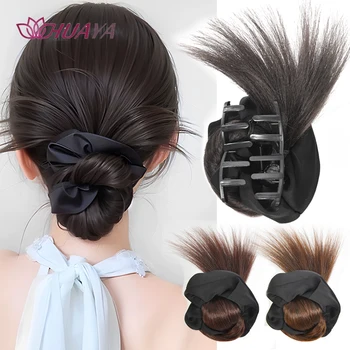 Clip per artiglio chignon sintetico in pezzo di capelli Capelli finti lisci Estensioni coda di cavallo Chignon Scrunchie Posticci per le donne