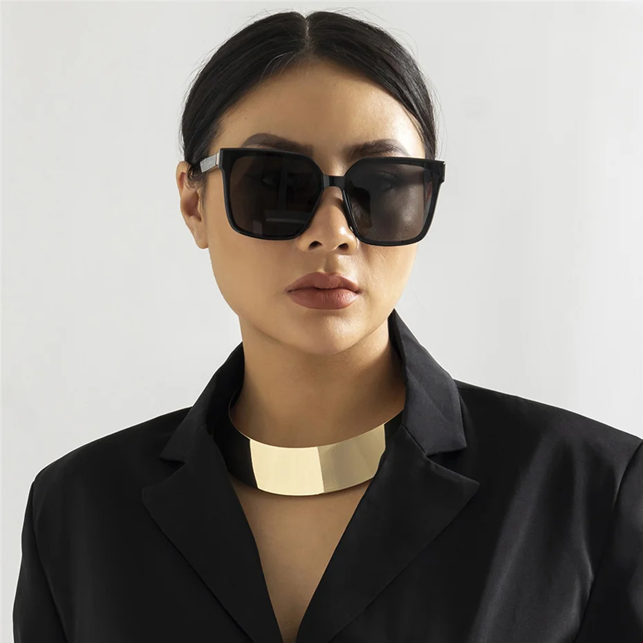 Übertriebene klobige Metalldraht-Drehmomente-Halskette für Damen, Halsband, Punk-Goldfarbe, breite glatte Kette, Schmuck, Bijoux, Steampunk – Detail 20