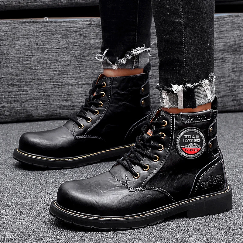 

High Quality Genuine Leather Men Ankle Boots Leather Snow Boots Winter Punk Booties Martin Winter Boots Working Boots Men Shoes