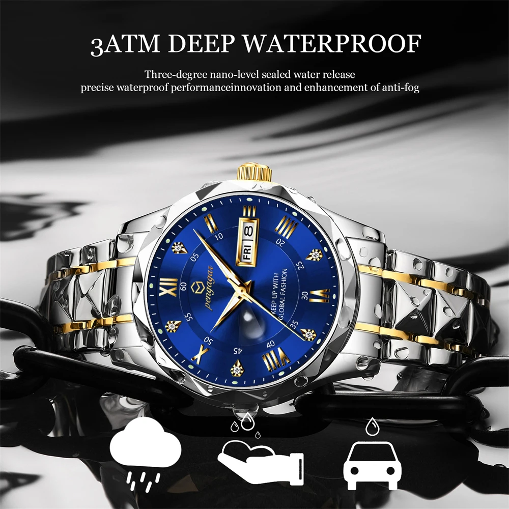 Luxury Wrist Watch PENGAGAR Luxury Square Sport Man Wristwatch Waterproof Luminous Chronograph Quartz Men's Watches Stainless Steel