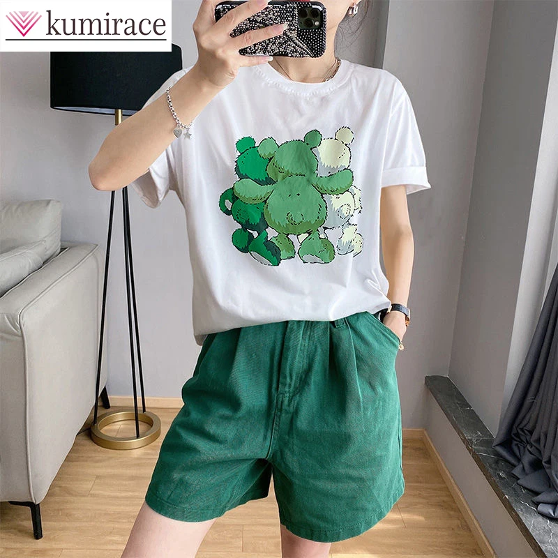 

2023 New Summer Short-sleeved Cotton T-shirt Suit Women's Korean Casual T-shirt Shorts Y2k Two-piece Set Fashion Suit Short Sets
