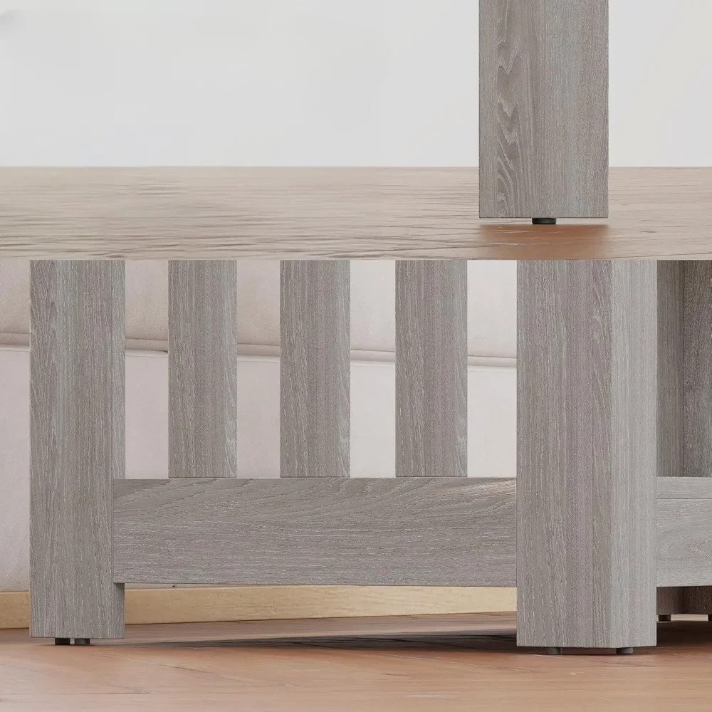 Wooden One Style Fits All Coffee Table-Gray Wash Coffee Table, 2-Tier Rectangular Unique Table for Living Room