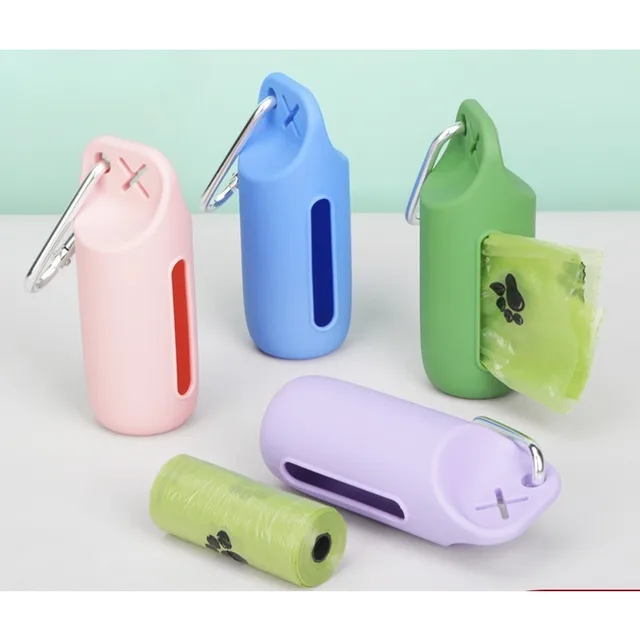Portable Dog Poop Bag Case Toilet Bag Garbage Bin Sofe Silicone Pet Garbage Bag Dispenser Dog Poop Bag Storage Device With Hook 2