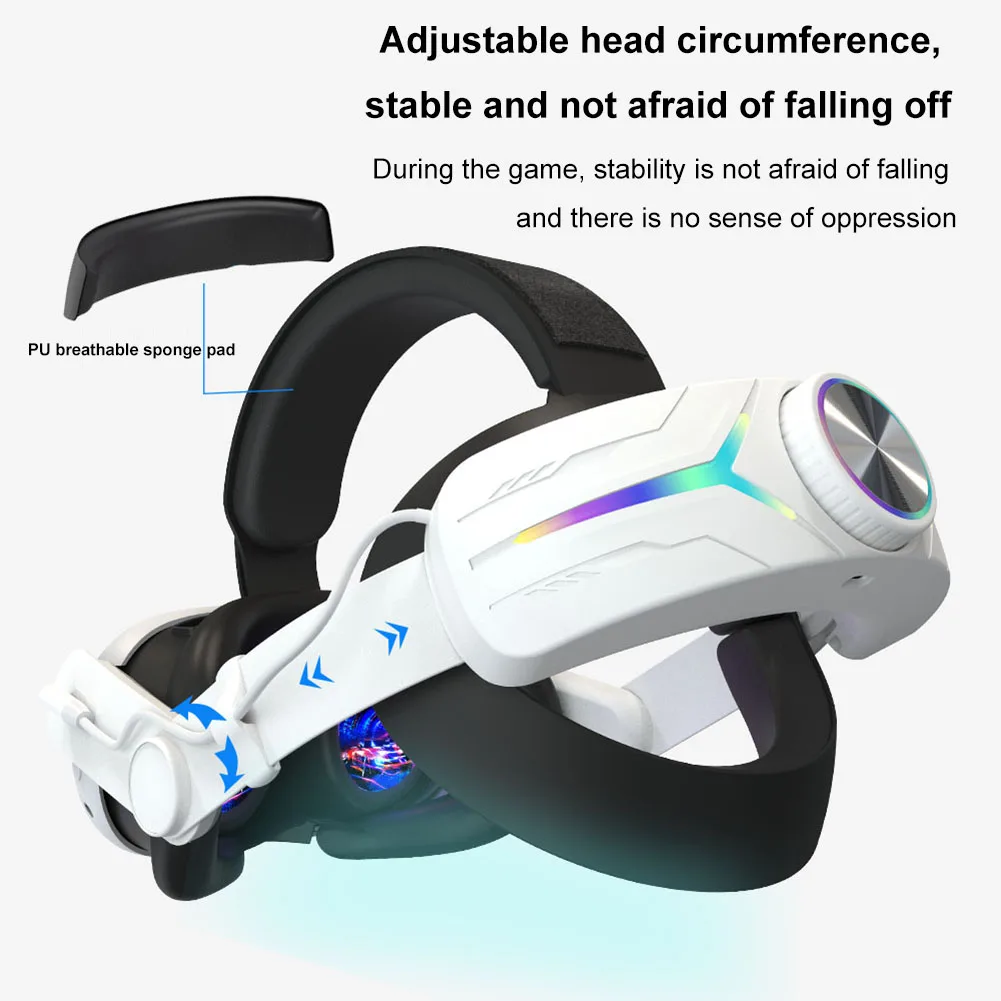 메타 퀘스트 3 용 조절식 헤드 스트랩, 충전식 VR 헤드 밴드, LED 백라이트 경량 헤드 스트랩, VR 액세서리, 6000/8000mAh