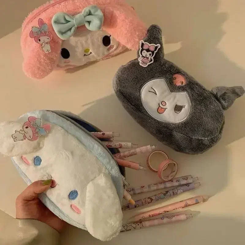 

Kawaii Sanrio Pencil Case Anime Kuromi Cinnamoroll Plush Bag Toys Makeup Large Pencil Case Stationery Supplies Kids Birth Gifts