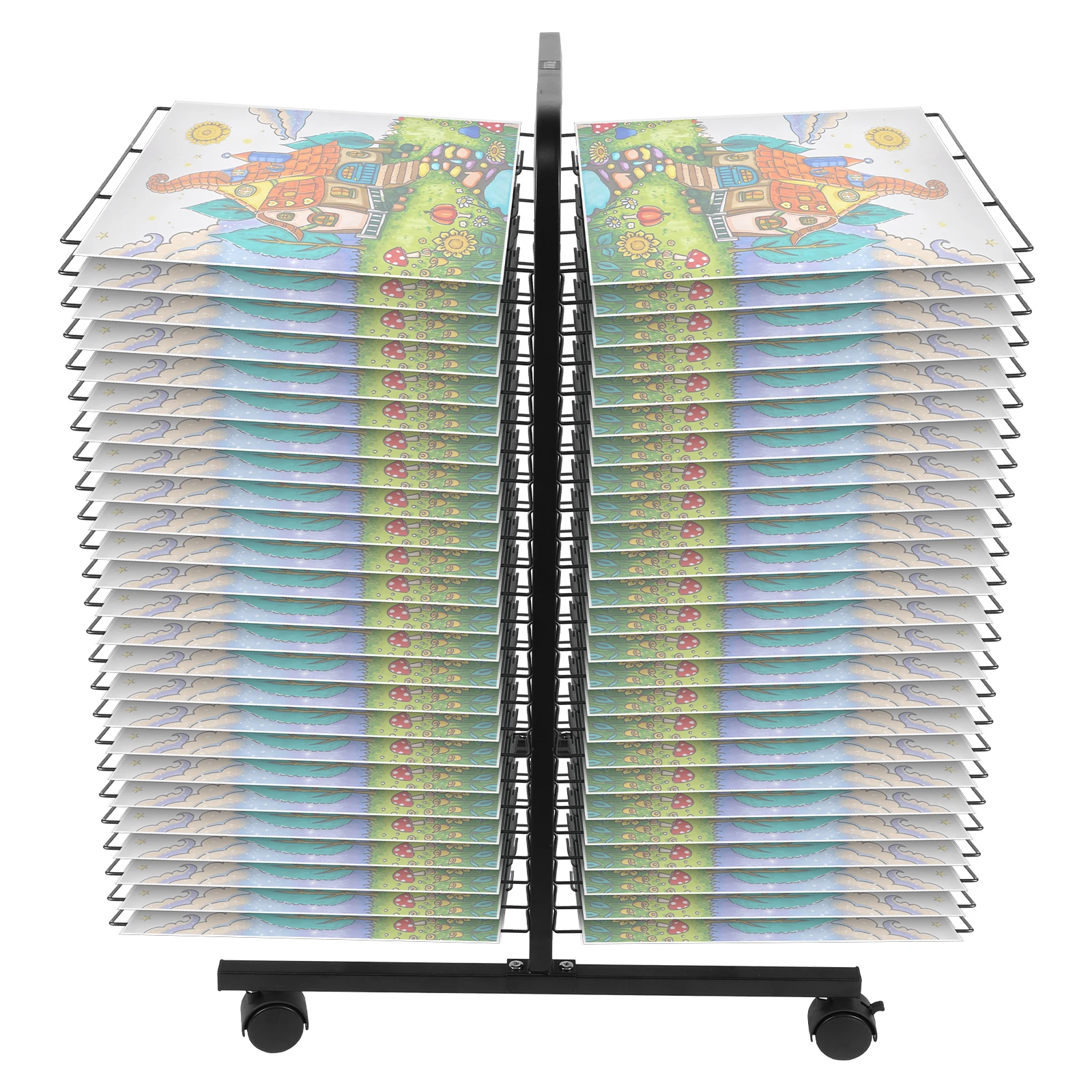 Metal Art Drying Rack 50-Tier Double Sided 42x31cm 2cm Spacing for Studio School Home Kids Art Crafts