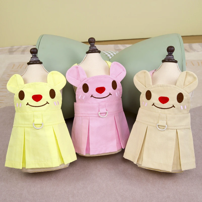 Cute Dog Spring and Summer Skirt Cartoon Bear Embroidery Kitten Puppy Breathable Vest Funny Pet Dress Up Clothing
