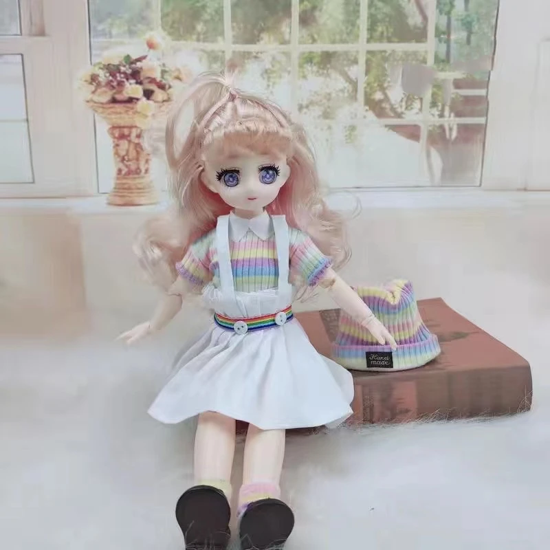 BJD Girl Dolls 30cm Kawaii 6 Points Joint Movable Dolls With Fashion Clothes Soft Hair Dress Up Girl Toys Birthday Gift Doll New