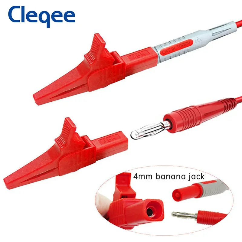 Cleqee P2003 5PCS 32A 헤비 듀티 악어 클립 안전 구리 악어 클램프 멀티 미터 테스트 클립 (4mm 바나나 소켓 1000V 포함)