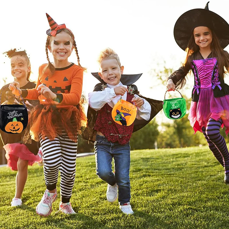 Halloween Trick or Treat Bag Reusable Pumpkin Bags Witch and Vampire Baskets cute candy bag for girl and boy&lsquo;cosplay costume