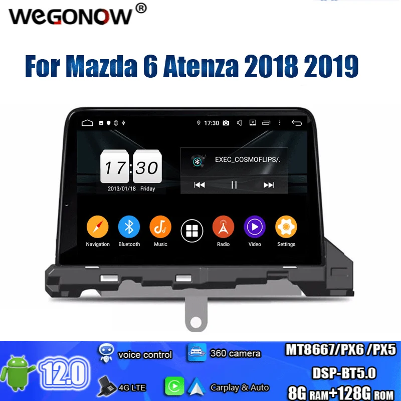 

10.25'' Android 12.0 8GB RAM 128GB 8 Core Car DVD Player Stereo GPS Map RDS Radio WIFI Bluetooth5.0 For Mazda 6 Atenza 2018 2019