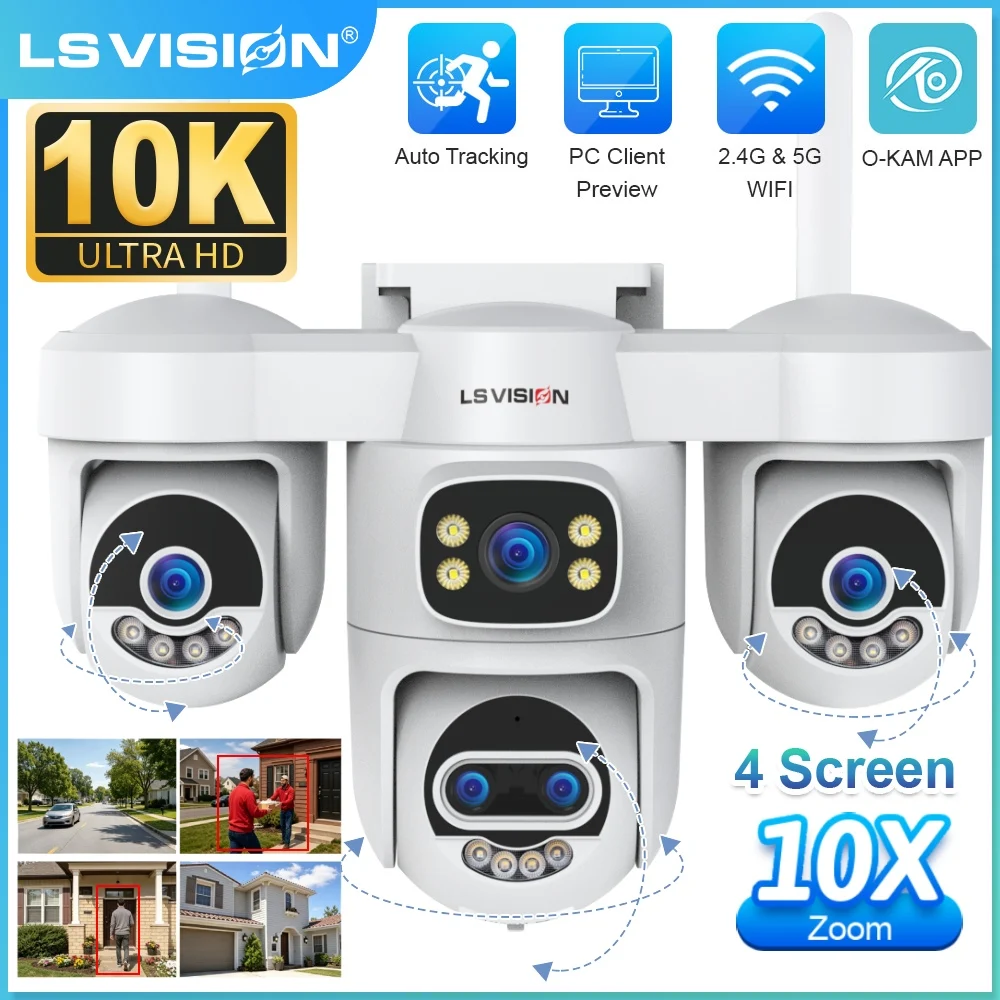 LS VISION 10K 10XOptical Zoom WiFi Outdoor Security Cam 4 Screen Ai Human Decteion WiFi IP Camera Home Surveillance Cameras CCTV 1