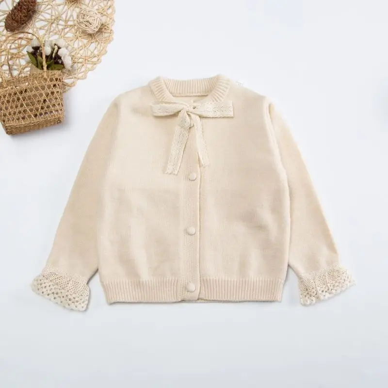 Baby Girl Princess Lace Bowknot knitted Cardigan Elegant Child Spring Autumn Winter Sweater Top Long Sleeve Baby Clothes 2-12Y