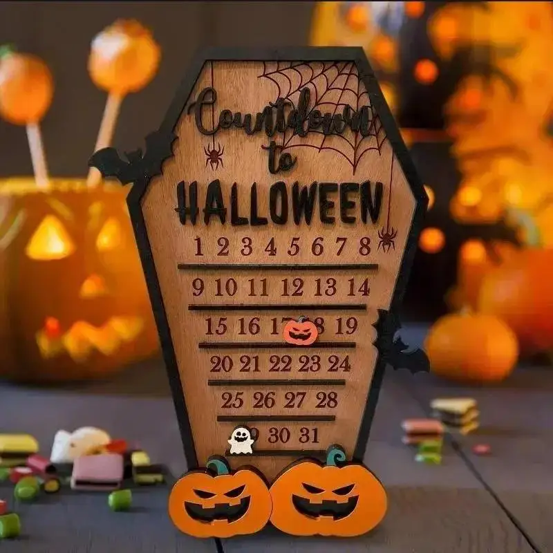 New Halloween Home Calendar With Terrifying Ghost Designs Wooden Countdown To Christmas Decor For Indoor Home Party Horror Decor