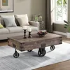 Factory Cart Coffee Table, Vintage Center Table with Wheels for Living Room, Rectangular, Wood 1