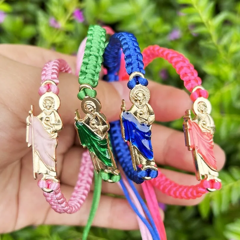 Mexican Religious San Judas Tadeo Jewelry Our Father Of Saint Jude Charm  Handmade Rope Chain String Braided Bracelet for Women - AliExpress