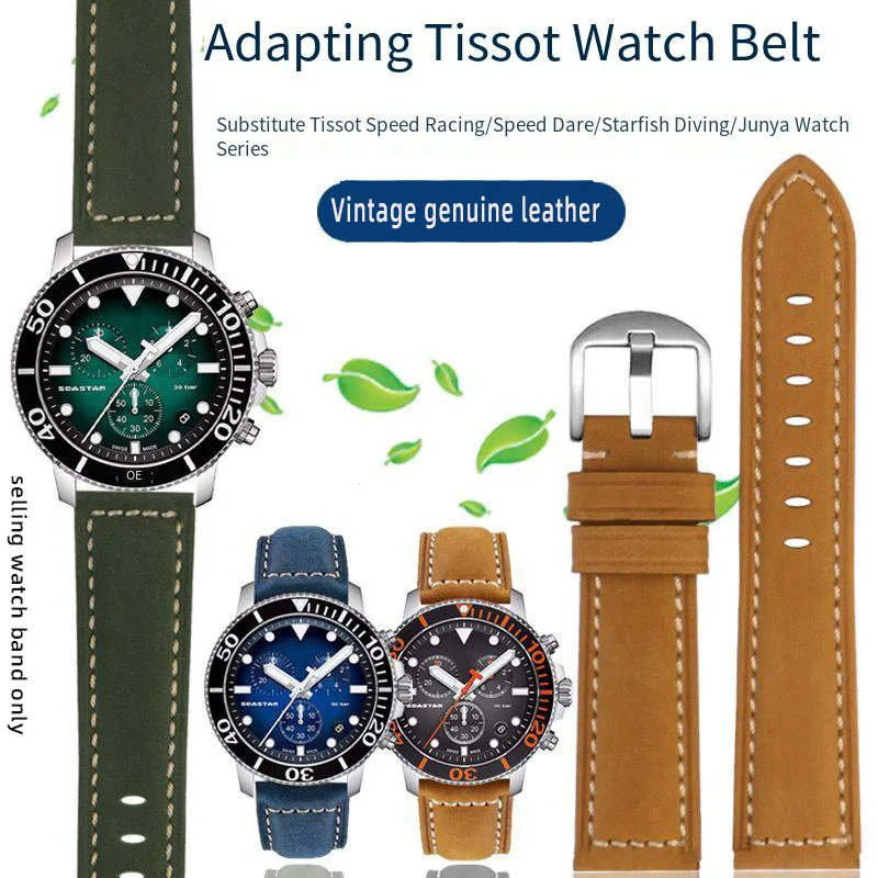 Per Tissot 1853 T116 Omega Iwc Panerai Cinturino In Pelle Bovina Smerigliata Vintage Cinturino In Pelle Bovina Kaki Marrone Scuro Cintura Blu Verde 20