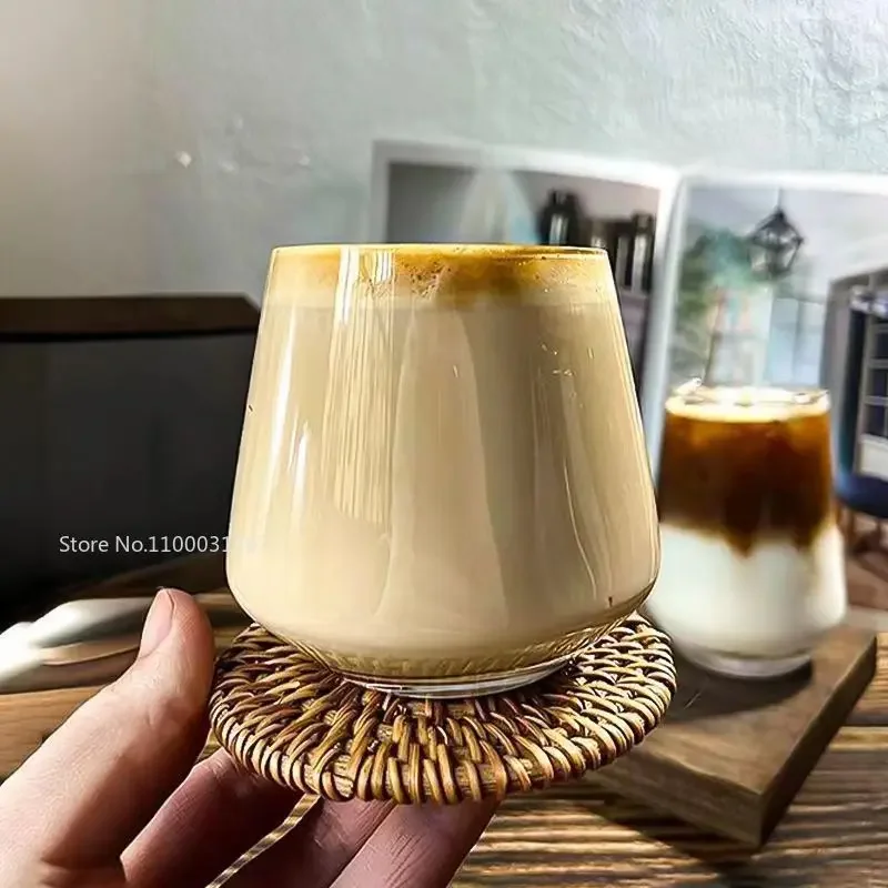 

Simple and Retro Transparent Glass Cup Heat-resistant Glass Water Cup Ice Creative Coffee Cup Drinkware Valentine's Day gift